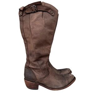 Liberty Black Boots Womens 9 Brown Leather Tall Knee High Riding Moto Biker Zip